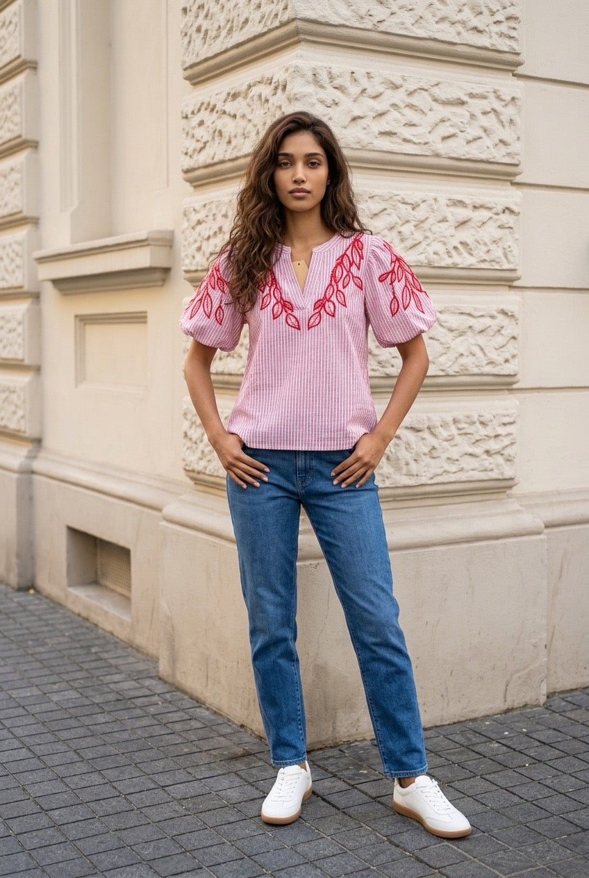 Red Embroidered Top