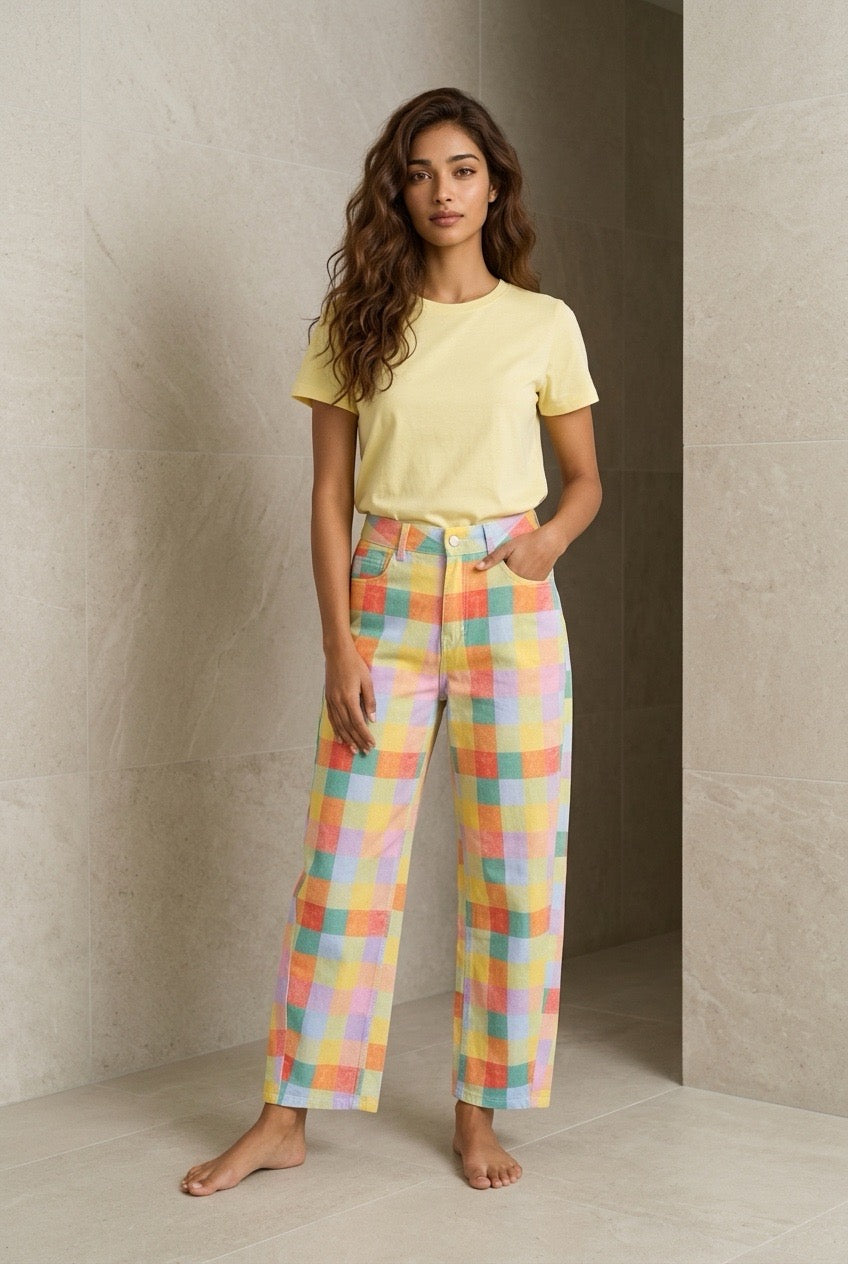 Madras Plaid Barrel Pants