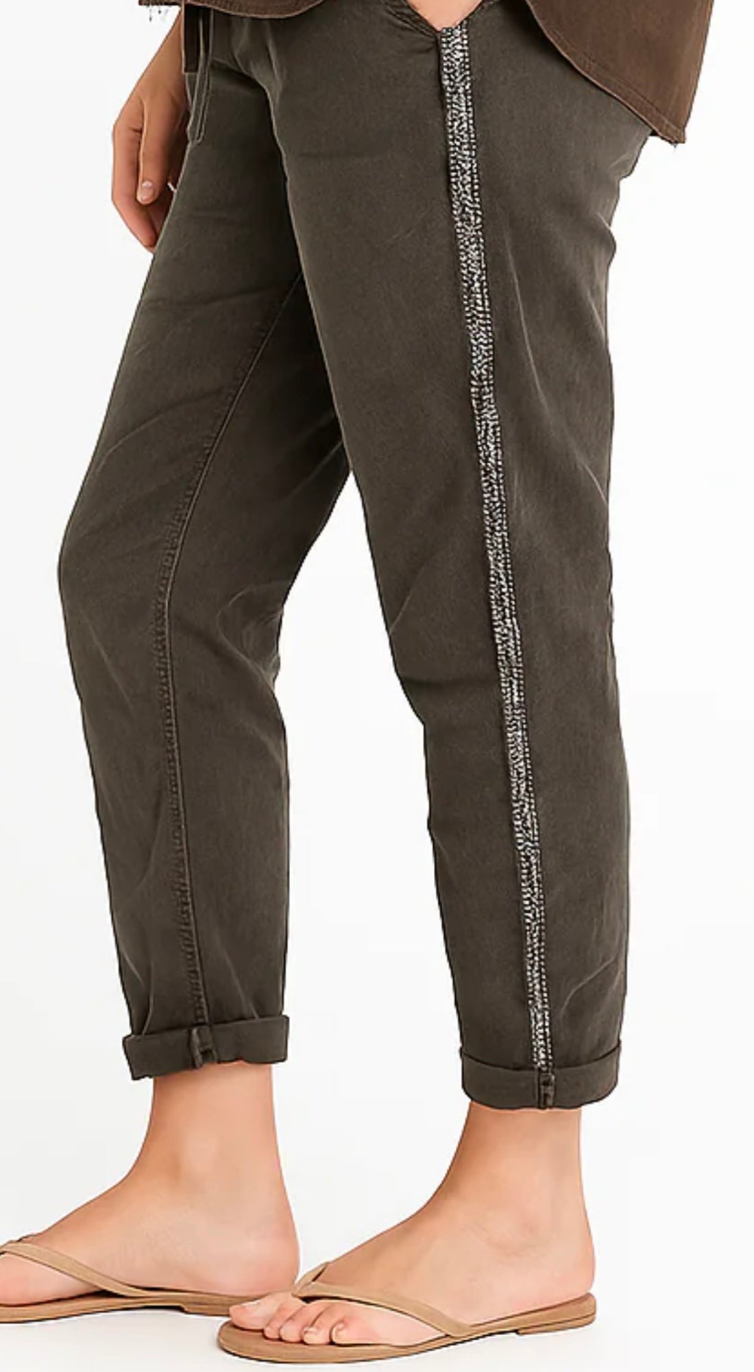Brown Rhinestone Stretch Pants