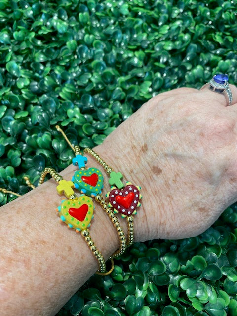 Polka Dot Heart & Cross Adjustable Bracelet