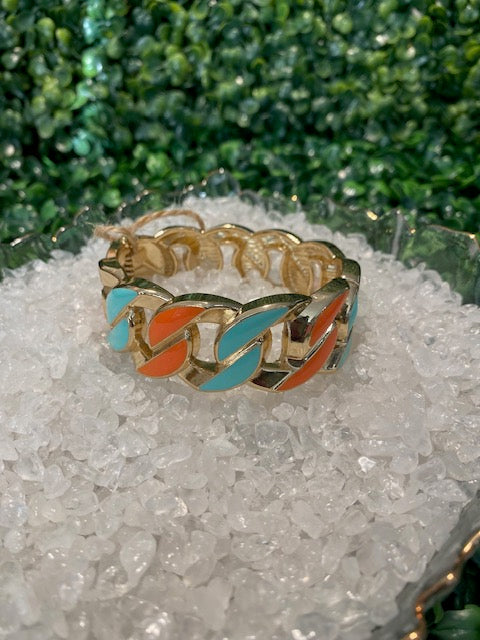 Orange / Teal Open Bracelet
