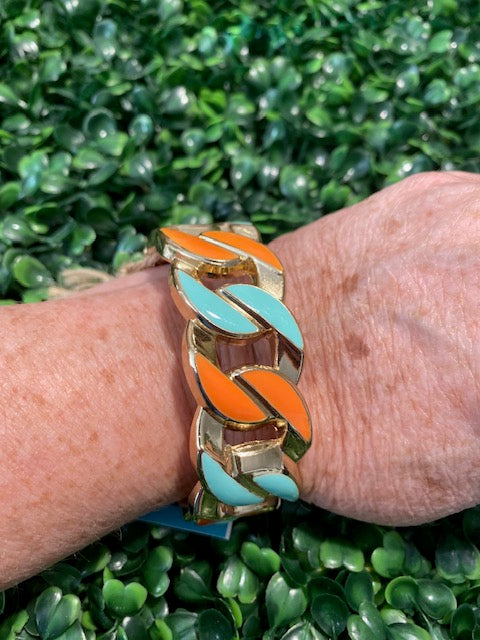 Orange / Teal Open Bracelet