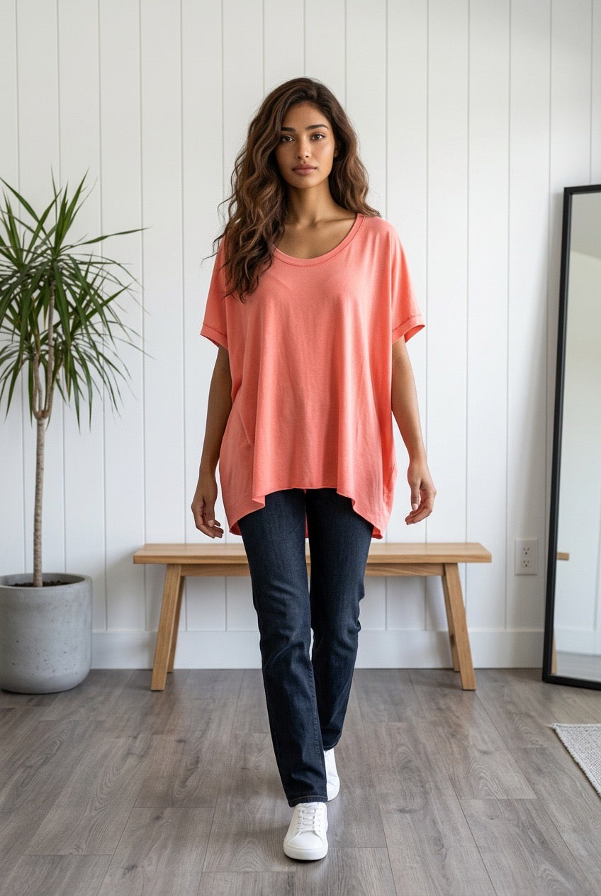 Plus Size Solid Cotton High-Low