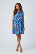 Navy Paisley V-neck Sleeveless Dress UPG50+