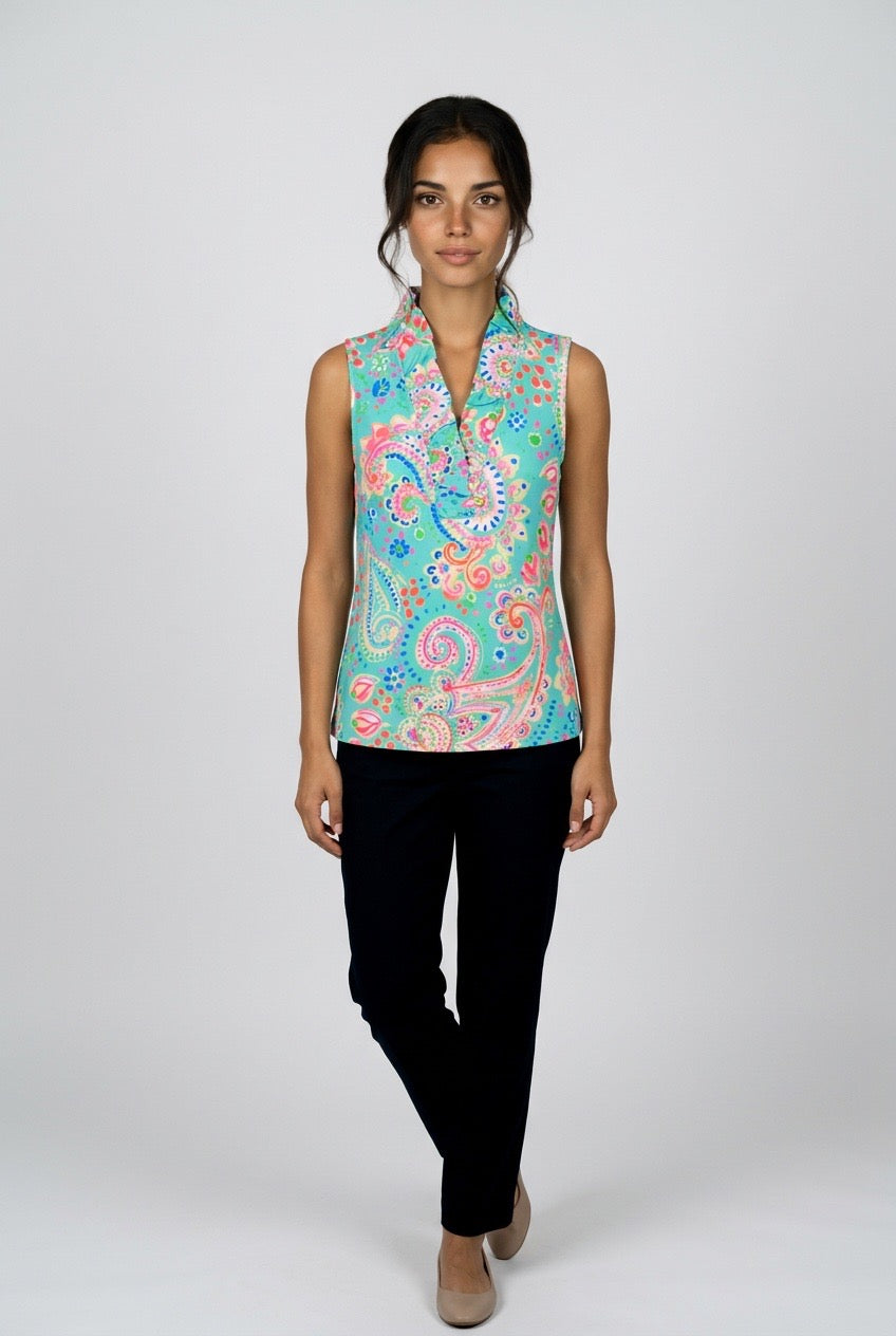 Green Paisley Top UPF50=
