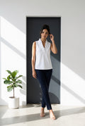 White Ruffle Sleeveless Top UPF50+