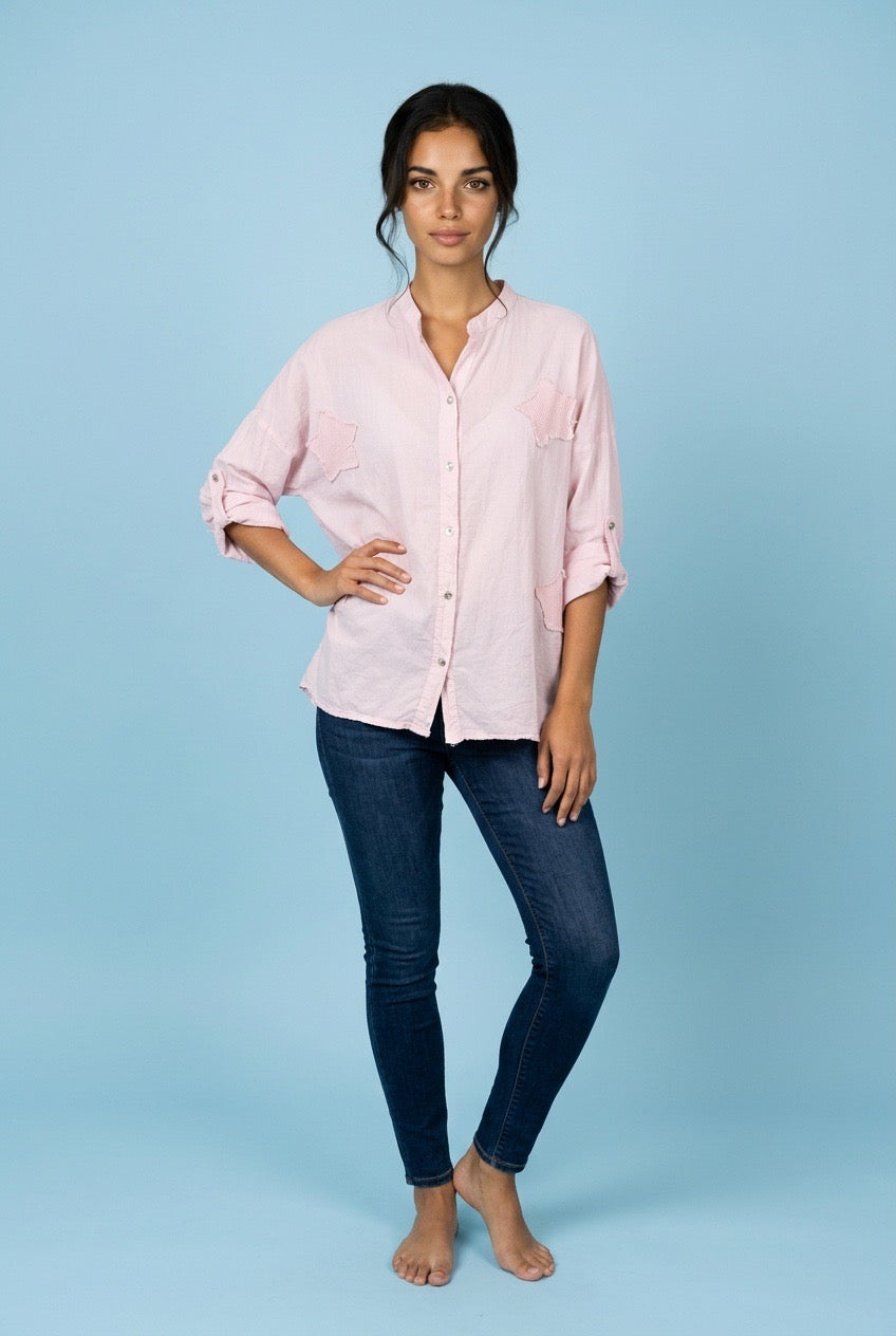 Plus Size Italy Pink Star Button Up Shirt
