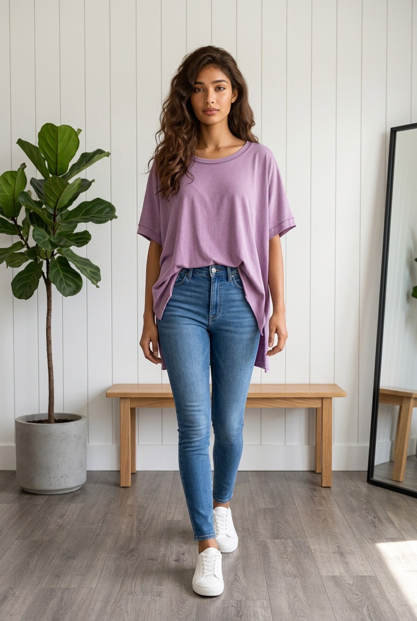 Plus Size Solid Cotton High-Low
