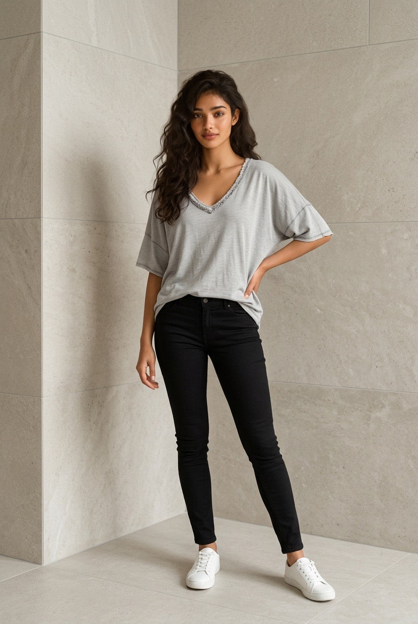 Plus Size Fringe V-neck Cotton Top