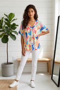 Plus Size- Spring Abstract V-neck Top
