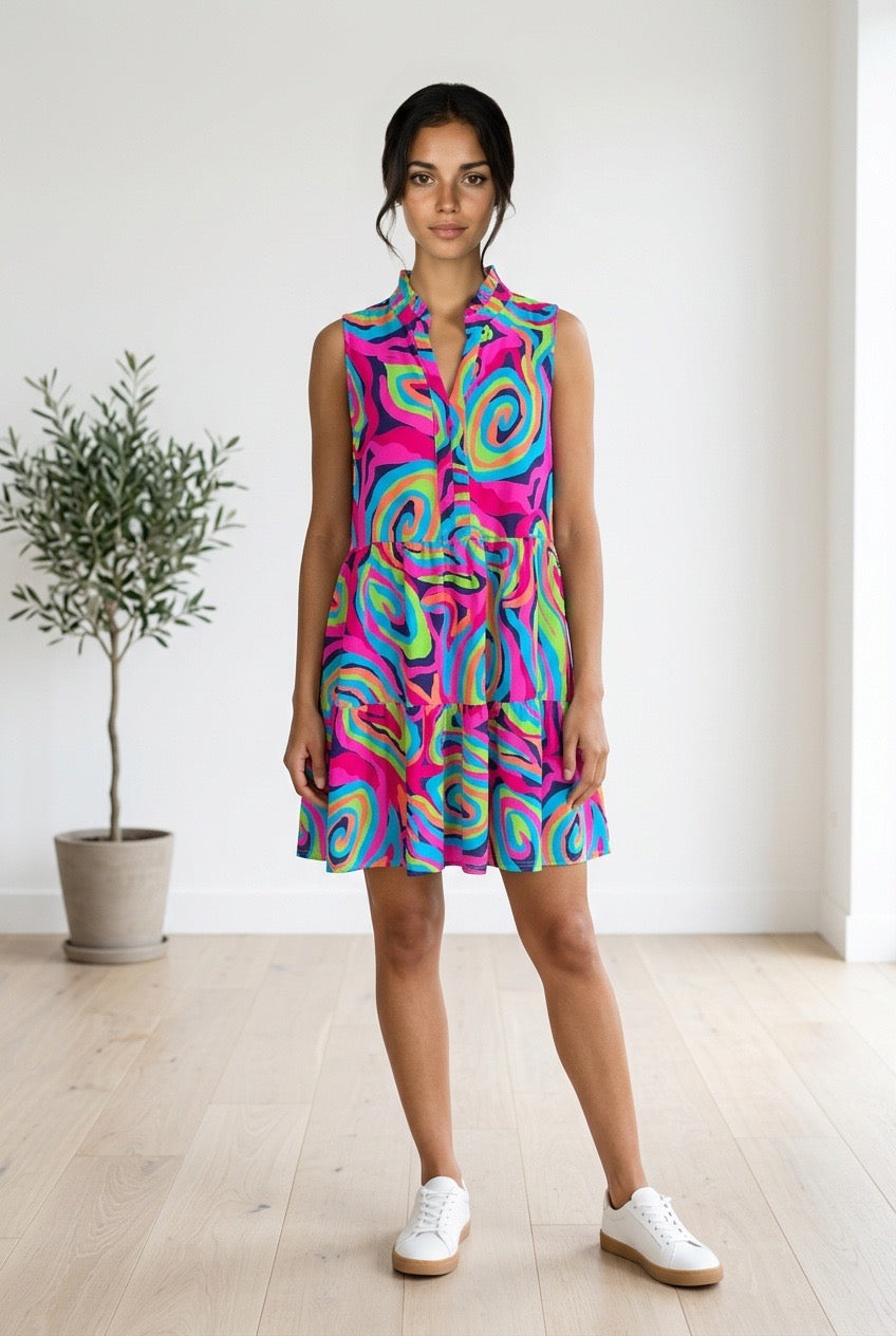 Pink Paisley, V-neck Sleeveless Dress UPF50+