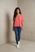 Plus Size Fringe V-neck Cotton Top
