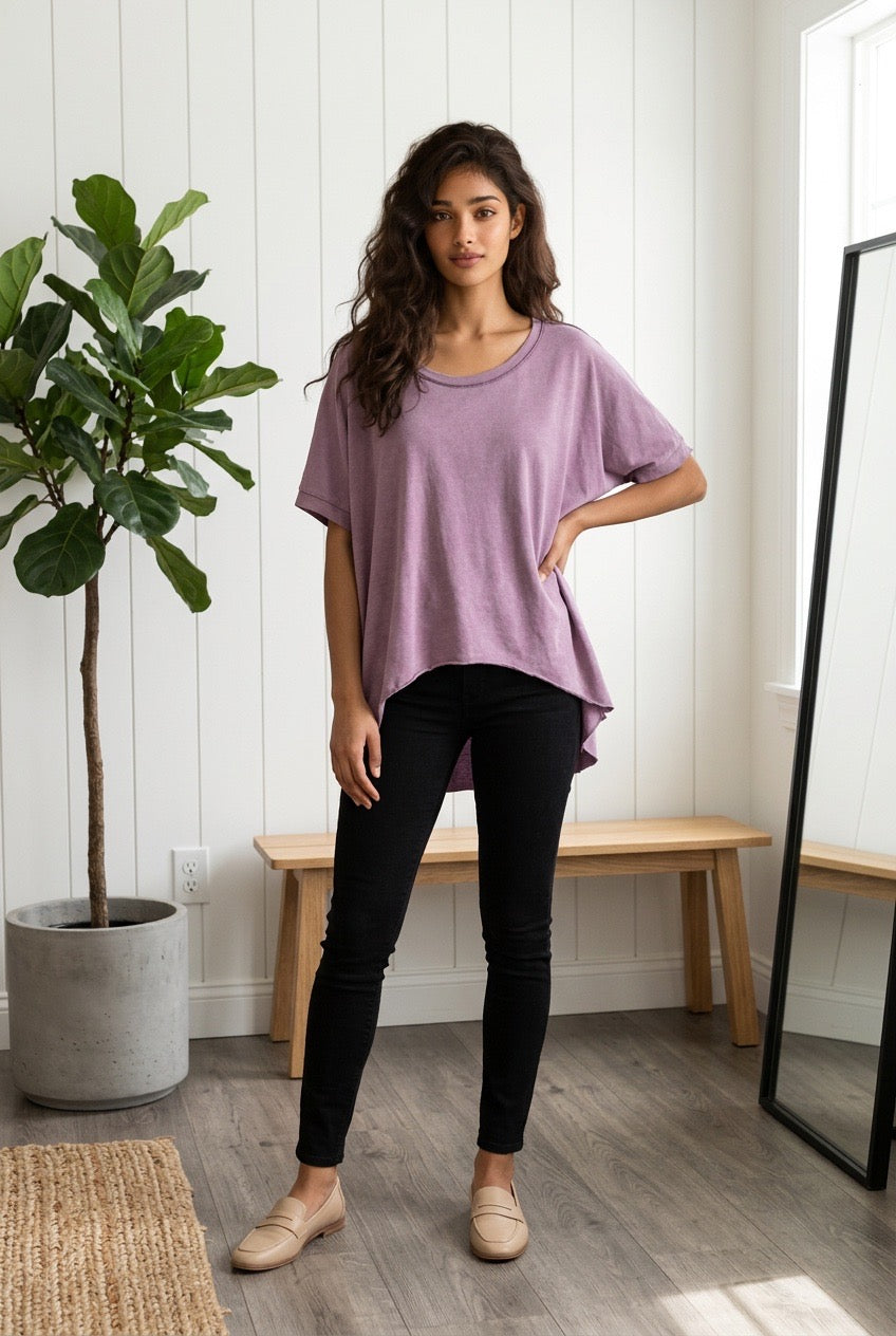 Plus Size Solid Cotton High-Low