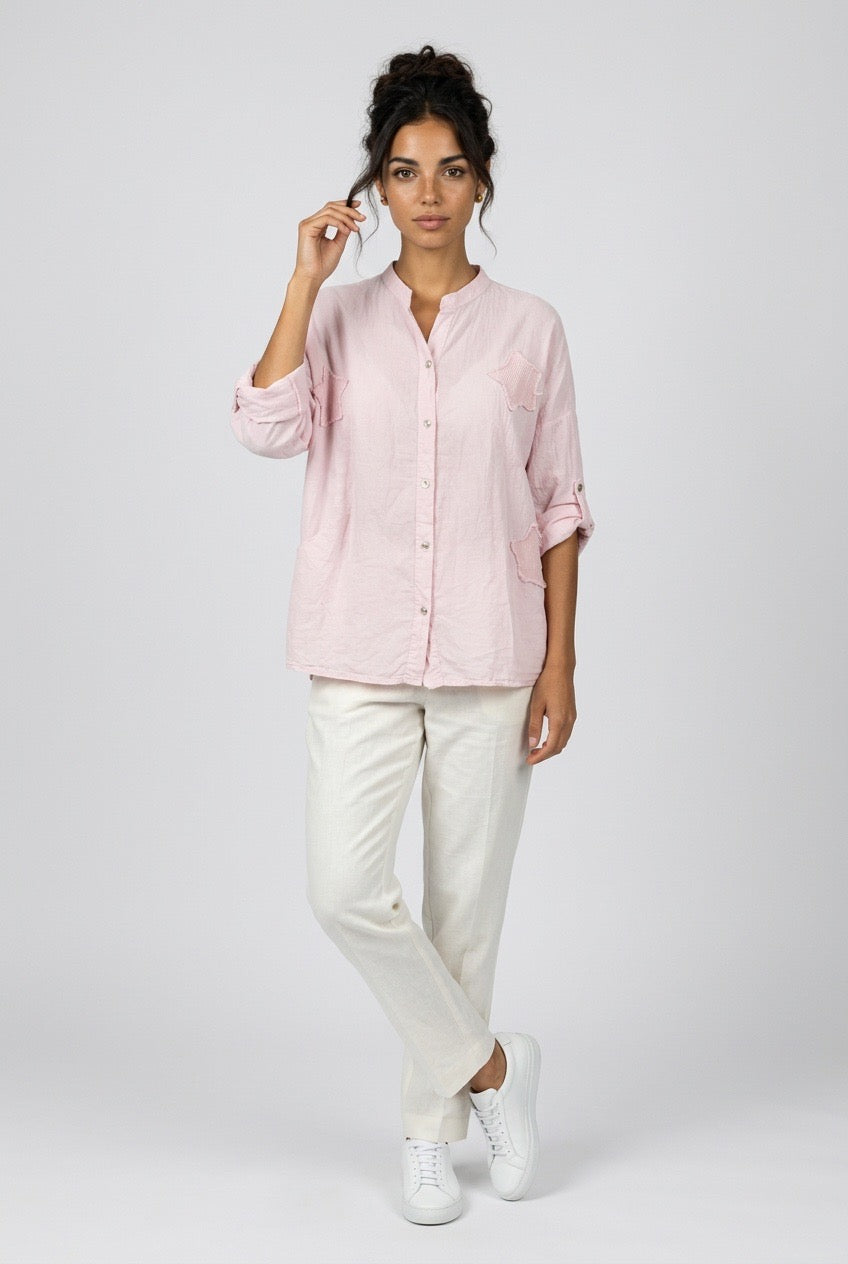 Plus Size Italy Pink Star Button Up Shirt