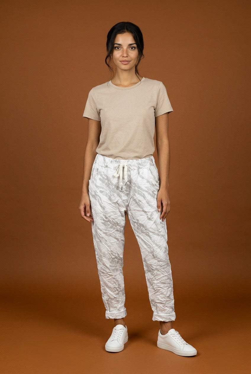 Plus Size Italy Soft Leaf Print Stretch Pants